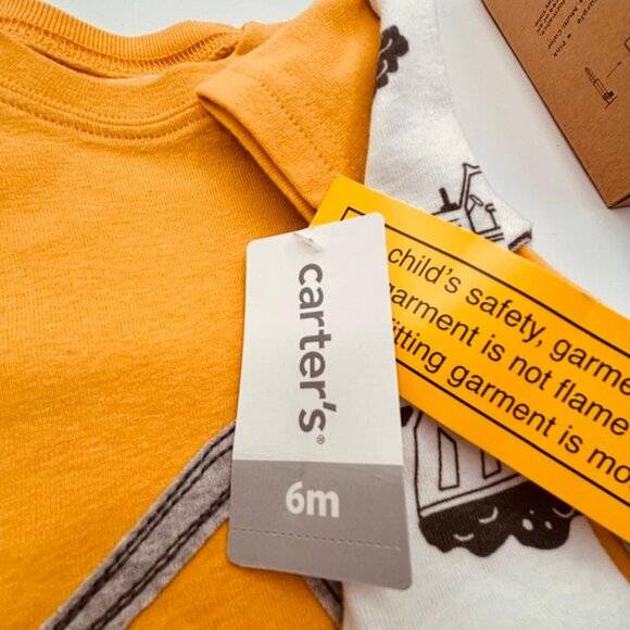 Carter’s Baby Construction Theme Long Sleeve & Excavator Tee Tops Only Yellow/Gr - Picture 5 of 6